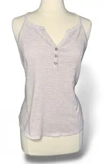 BKE Striped Racerback Tank Top Gray lavender Knit Henley Button Front Size Small