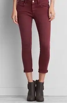 New American Eagle Burgundy Red Raw Hem Jegging Skinny Jean Size 00 Y2K Denim