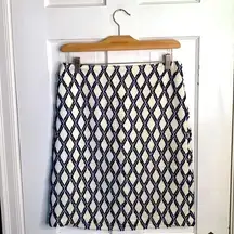 J. McLaughlin White Navy Diamond Jacquard A-line Skirt w Side Zip NEW W-880 Sz 6