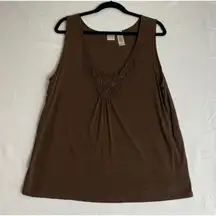 Emma James Y2K Womens 2X Brown‎ Babydoll Lace Tank Top Shirt Fairy Cottage Boho