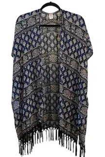 Boho western Navy Blue black Sheer tassel fringe kimono cover up Fall Festival