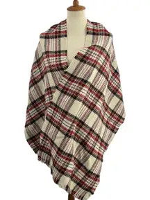 Forever 21 Red White Plaid Fringed Oversize Blanket Wrap Shawl Womens New