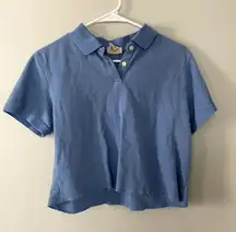 L.L.Bean blue collared cropped short sleeved top vintage shirt cotton style