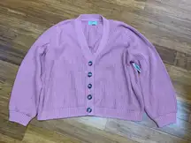 Old Navy Pink Ribbed V Neck Button Front Cardigan Sweater XL Casual Chunky Knit