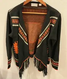 Shyanne Black & Orange Fringed Cardigan Sweater – Women’s Medium
