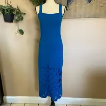 NWOT Lulus Immensely Poised Blue Sleeveless Laser Cut Sweater Midi Dress