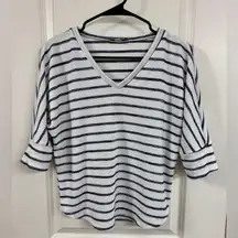 Green Envelope Navy and White Striped V-Neck Top