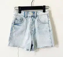 ZARA Acid Light Wash Super High Rise Distressed Hem Denim Shorts Size 0