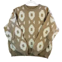 Vintage 1980s Made in Italy Wool Blend‎ Sweater L Beige Ivory Geometric Pattern