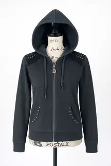 BCBGMaxAzria Gray Zip-Up Hoodie Sweatshirt Women’s Size M Studded Detail Casual