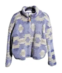 Thread & Supply Womens XS Quarter Zip Fleece‎ Pullover Blue Aztec Pockets Fuzzy