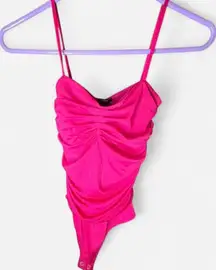 Hot Pink Express Body Contour Double Layer Thong Bodysuit - Size XS