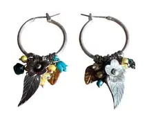 Vtg Sterling Silver Hoop Earrings Dangles Acrylic Flower Leaf 2" Estate 9.27g