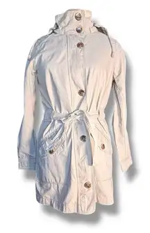 Gap Beige Cotton Trench Coat Utility Jacket Women’s Small Belted Detachable Hood