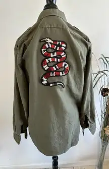 SOJARA Queen Military Style Shirt Jacket‎ Army Green With Snake Back Patch L