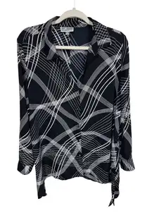 JM‎ Collection Black White Modern Abstract Striped Button Up Blouse Size Medium