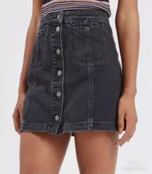 TopShop Moto Denim Mini Skirt Button Front Distressed Five Pocket Style Sz 28W
