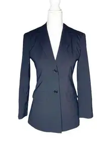 BCBG Maxazaria Jacket Blazer Sz 2 Pinstripe Black Light Shoulder Pads Stretch