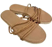 Madewell Sandals Size 7 Braided Tan Leather Espadrille Slip On Slides