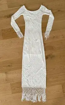 House of Harlow 1960 x Revolve - Rose Knit Midi Dress with Tassel Hem in White