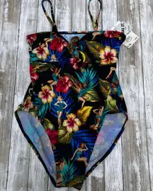 VTG Swimsuit Kathy Ireland One Piece Med Deadstock Floral Tropical Beach Resort