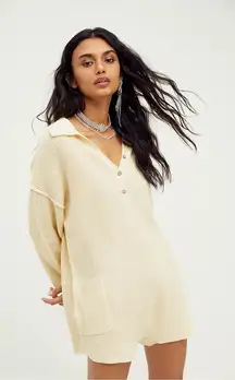 Free People Picnic Sweater Romper Cream Knit Linen Cotton Blend