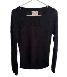 Ambiance Crewneck Sweater Loose Knit Black High Low Hem M