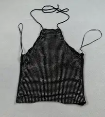 NWOT Zara Halter Top S Womens Black Embellished Rhinestone Festival Party Club