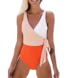 NWT Cupshe Color Block One Piece Swimsuit Size XS (Plunging Tie Monokini)