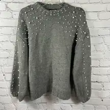 Pretty Little Thing Embellished Pearls Knit Sweater Turtleneck Gray S