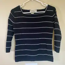 Joseph A square neck‎ black white stripe blouse 3/4 sleeve women’s m