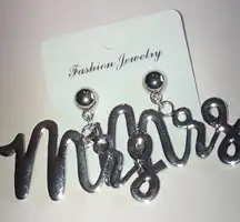 Silver Tone Boho Wedding Marriage 'Mrs' Earrings