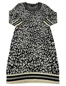 Yest Sweater Dress Womens Size 4 Black White Leopard Print Knit