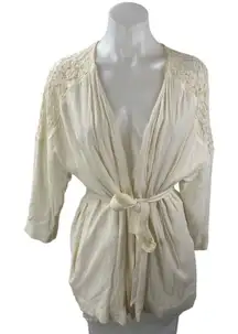 H&M Cream Floral Lace Long Sleeve Tie Belted Robe Cardigan Sweater Top Size S