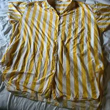 White and yellow striped button up shirt