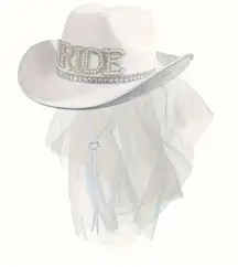 White Bride Cowgirl Hat Veil Bachelorette Party Bridal Wedding