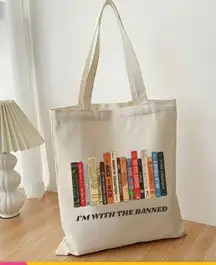 IM WITH THE BANNED Book Ban Canvas Tote Bag NEW