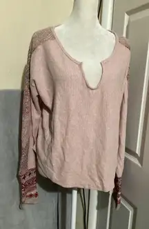 Daily Practice Sweater Womens Medium Pink Ribbed Knit Notch Neck Long Sleeve