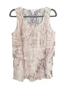 Chico's Paisley Lace Tiered Tank Top‎ Womens Size 1 US M/8 Mixed Media Cream Tan