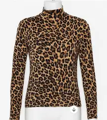H&M Top Leopard Print Turtleneck‎ Long Sleeve Animal Print Fitted Size Medium