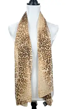 NWT Dennis Basso Brown & Tan Leopard Animal Print Lightweight Chiffon Scarf