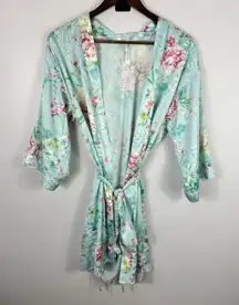 Flora Nikrooz Robe Women XS/S Satin Floral Lounge Wrap Romantic‎ Coquette Fairy