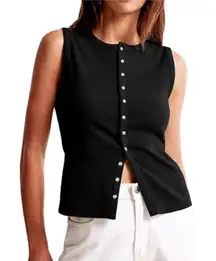 Abercrombie & Fitch Fitted Slash Button-Through Tank Top Vest Size XL Ribbed