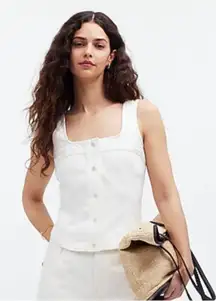 Madewell Denim Button-Front Sleeveless Top in‎ Tile White Sz 0 NEW