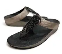 FitFlop Rumba Cha Cha Beaded Fringed Metallic Sandals Size 10