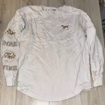 Victorias secret pink white gold sequin bling long sleeve shirt top