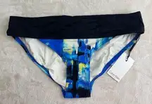 Calvin Klein Women's Bikini Bottom Size Small Wide Waist Band Black Blue Logo