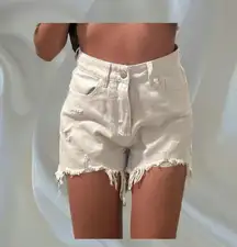 Romwe White Distressed Ripped Denim Shorts