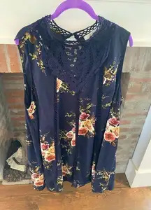 A Beautiful Soul Plus Size 1X Navy Floral Dark Academia Knee Length Dress