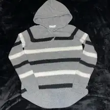 Cloud Chaser gray, black and white striped sweater with hood